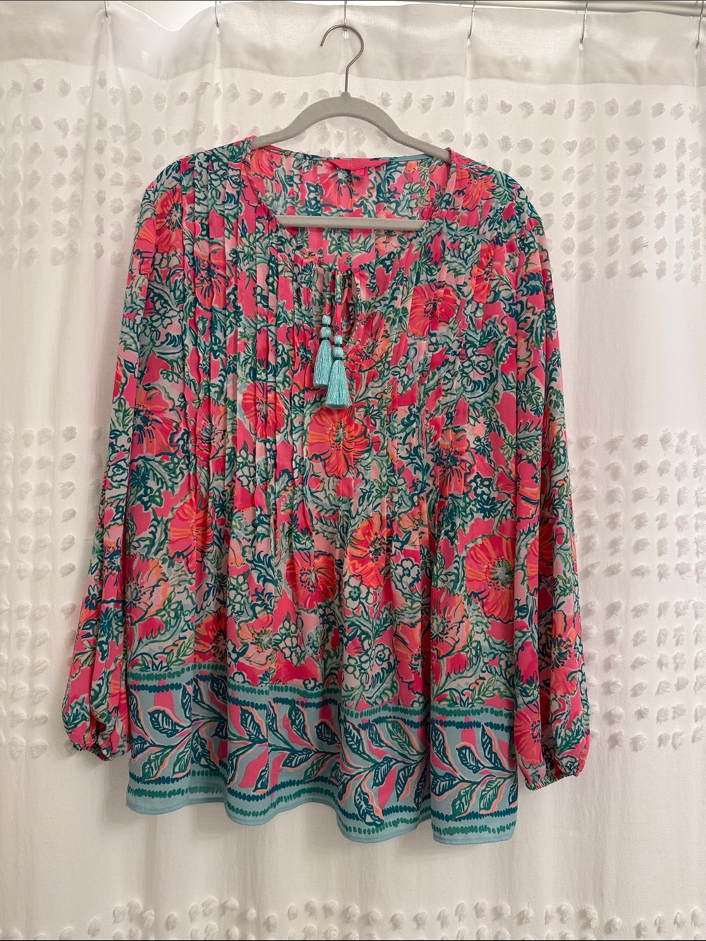 Lily Pulitzer Pink Floral Boho Tunic Top with Tassel Tie
